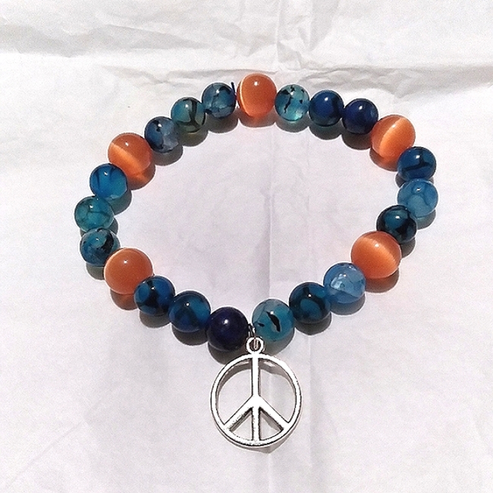 Handmade Dragon's Vein Agate and Orange Cat's Eye Bracelet